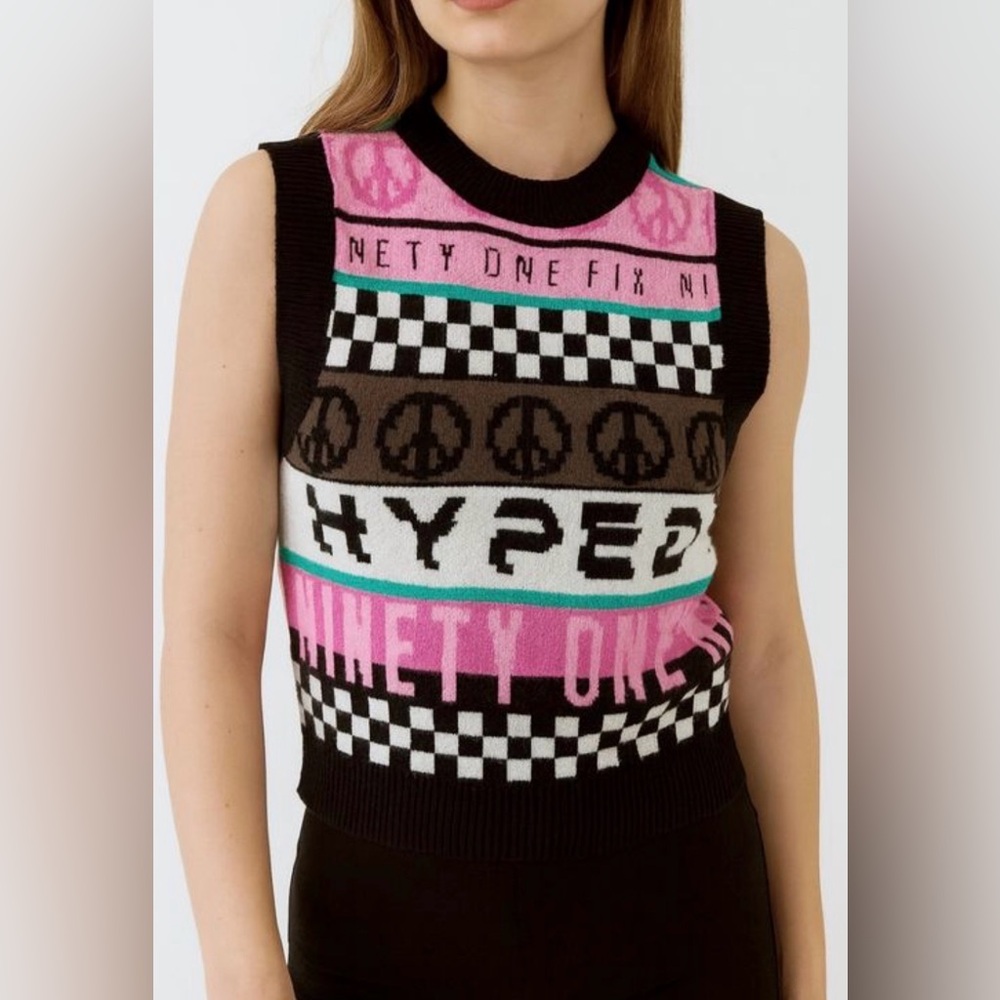 H&M Retro Sweater Vest - Pink Teal Green Black White 90s Y2K Sweater Vest